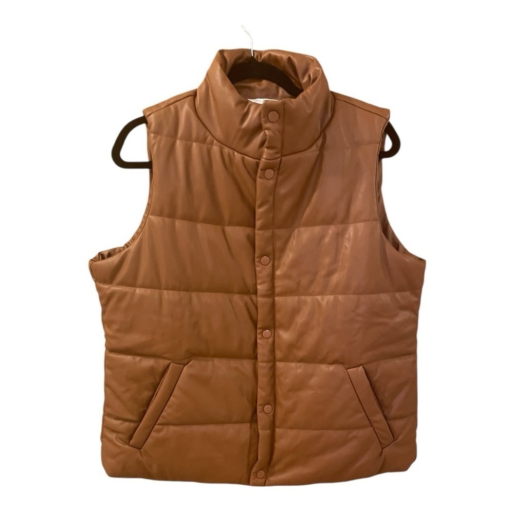 Mud Pie Puffer Faux Leather Vest, Size M, Chocolate Brown Popular Color